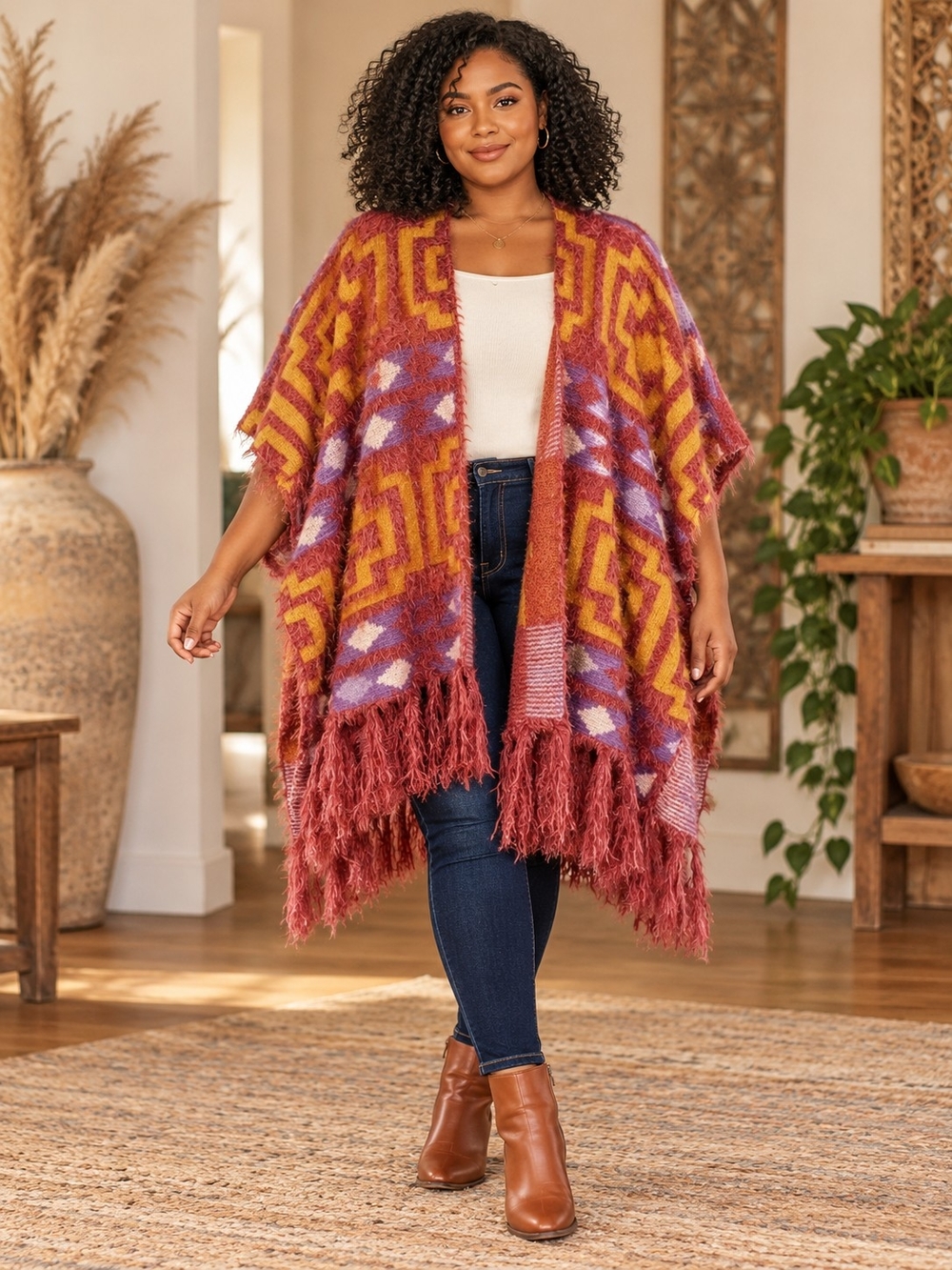 Free People Geometric Fringe Poncho | One Size - NWT